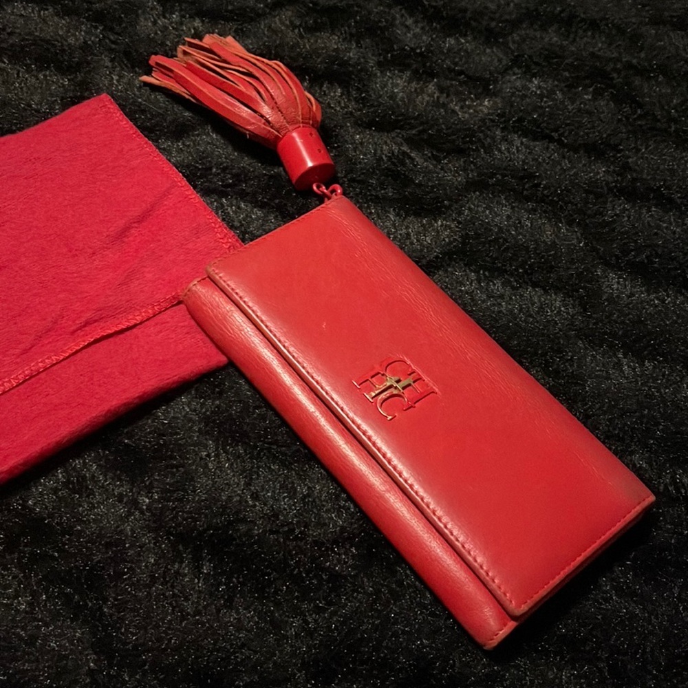 Carolina Herrera Red Trifold Wallet with Tassel - Picture 3 of 9